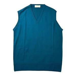 V-Neck Sleeveless Teal Sweater Vest Large By James Pringle Weavers Pure New Wool